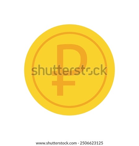 Rubel coin icon round gold vector illustration isolated on white background. Business and finance concept design element.