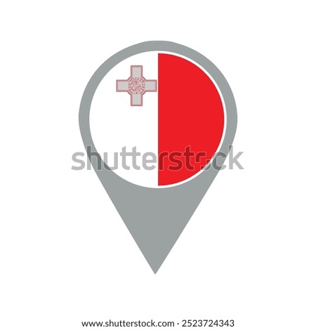 malta flag location pin, flag application, Flag on Location Pin, graphic design, map pointer, vector illustration.