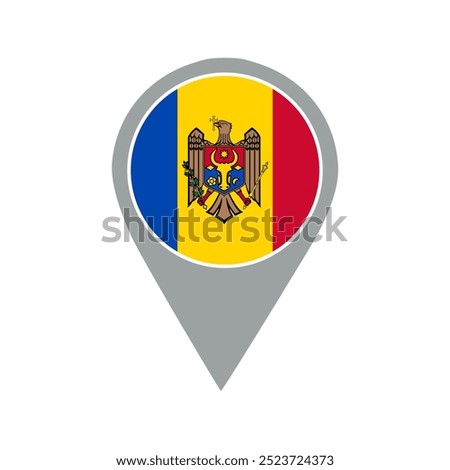 moldova flag location pin, flag application, Flag on Location Pin, graphic design, map pointer, vector illustration.