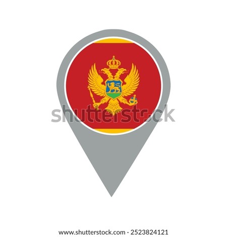 montenegro flag location pin, flag application, Flag on Location Pin, graphic design, map pointer, vector illustration.