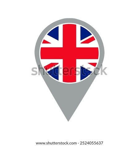 united kingdom (british) flag location pin, flag application, Flag on Location Pin, graphic design, map pointer, vector illustration.