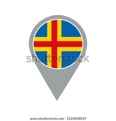 aland islands flag location pin, flag application, Flag on Location Pin, graphic design, map pointer, vector illustration.