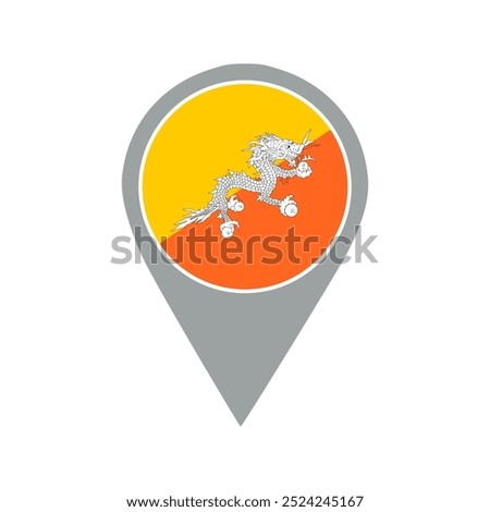 bhutan flag location pin, flag application, Flag on Location Pin, graphic design, map pointer, vector illustration.