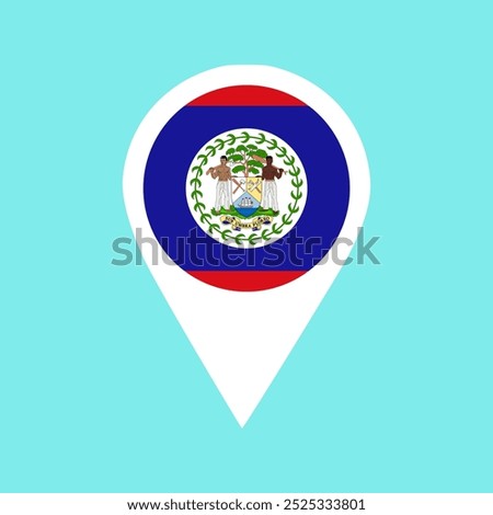 belize flag location pin, flag application, Flag on Location Pin, graphic design, map pointer, vector illustration.
