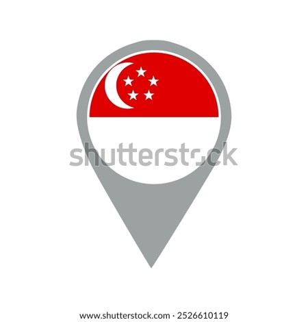 singapore flag location pin, flag application, Flag on Location Pin, graphic design, map pointer, vector illustration.