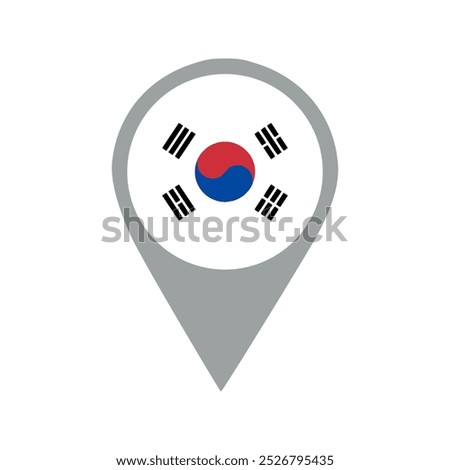 south korea flag location pin, flag application, Flag on Location Pin, graphic design, map pointer, vector illustration.	