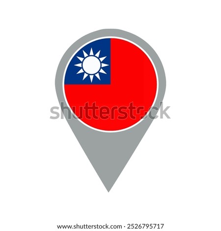 Taiwan flag location pin, flag application, Flag on Location Pin, graphic design, map pointer, vector illustration.	