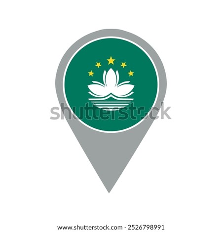 macau flag location pin, flag application, Flag on Location Pin, graphic design, map pointer, vector illustration.	