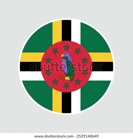 The flag of dominica. Flag icon. Standard color. Round flag. Computer illustration. Digital illustration. Vector illustration.