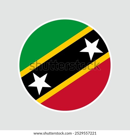 The flag of Saint Kitts and Nevis. Flag icon. Standard color. Round flag. Computer illustration. Digital illustration. Vector illustration.