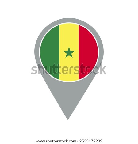 senegal flag location pin, flag application, Flag on Location Pin, graphic design, map pointer, vector illustration.
