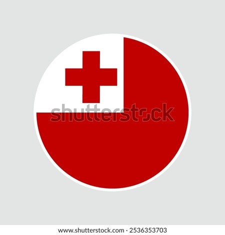 The flag of Tonga. Flag icon. Standard color. Round flag. Computer illustration. Digital illustration. Vector illustration.