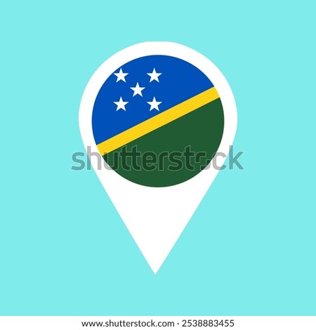 solomon islands flag location pin, flag application, Vector icon for mobile apps, UI and web design, flag application, Flag on Location Pin, graphic design, map pointer,  vector illustration.	