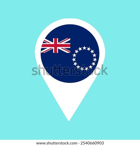 cook islands flag location pin, flag application, Vector icon for mobile apps, UI and web design, flag application, Flag on Location Pin, graphic design, map pointer, vector illustration.