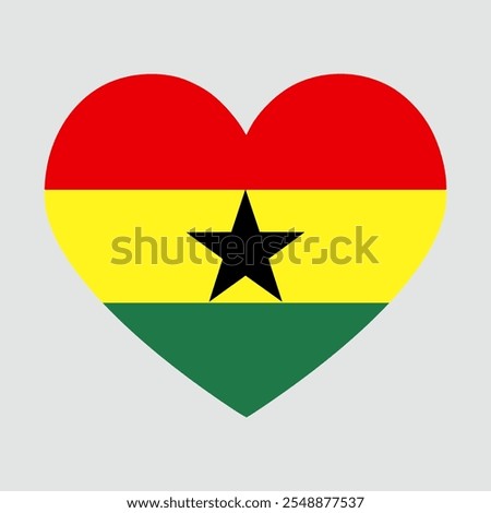 Ghana flag heart shaped. Love symbol. Vector illustration