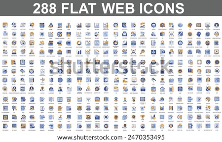 Bundle vector flat icons concept. Contain such Icons as Teamwork, People, Finance, Analysis, SEO, Business, Money, Support, Real Estate and more. UI, UX vector icon. Flat conceptual pictogram pack