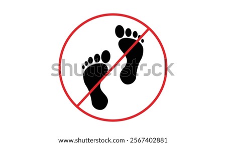 No Man Footstep Sign. Foot Print Bare Step Red Stop Symbol. isolated on transparent background