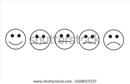 Customer rating emoji set. flat round outline style. Excellent, Good, Average.