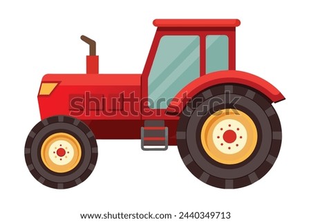 Red tractor, clear flat vector, illustration artwork 