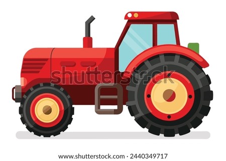 Red tractor, clear flat vector, illustration artwork 