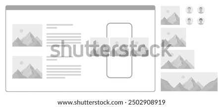 Image or photo placeholder. No photo thumbnail and profile avatar graphic elements. Vector illustration for app, website, or user interface design.