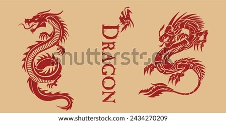 Traditional gold chinese dragon. Zodiac sign. Sacred animal, a symbol of goodness and power. Asian, japanese  mascot and tattoo or T-shirt vector illustration. 