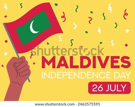 maldives independence day 26 July. maldives flag in hand. Greeting card, poster, banner template	
