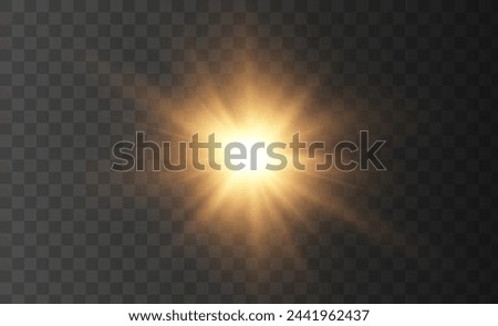 The image depicts a golden light , including sun rays and a dawn effect. The image also includes a gold flare 