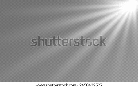 The image depicts a white  light , including sun rays and a dawn effect. The image also includes a white flare 