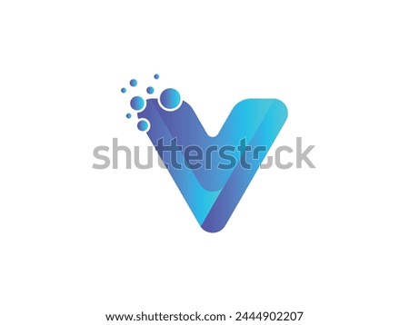 Dots Letter V Logo. Letter Logo Design with Creative Artistic Bubble Cut in Blue Colors Vector Illustration. V Logo Template Vector. V Letter logo icon design. V Letter Design Vector with Dots.