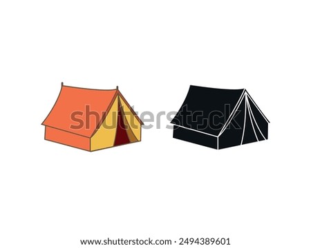 Camp Tent Illustration. Outdoor Shelter Silhouette. Camping Canopy Design. Vectorized Tent Model. Summer Camp In Jungle. Tent Fabrication Vector. Camping Gear Diagram. Temporary Shelter Concept Art.