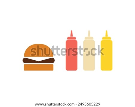 Ketchup Mayonnaise Mustard Set. Bottles of Burger Goodness. Flavorful Condiment Bottles. Delicious Burger Sauce Essentials. Gourmet Condiments Illustration. Ketchup, Mayo, Mustard Sauce Bottles Icon.