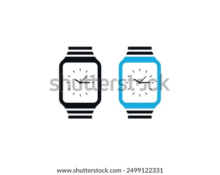 Premium Wristwatch Icon. Digital Smartwatch Concept. Square Shaped Elegant Wrist Watch Vector. Apple Watch UI Design. High-Tech Timepiece. Sleek Blue Watch Interface. Innovative Timer Silhouette.