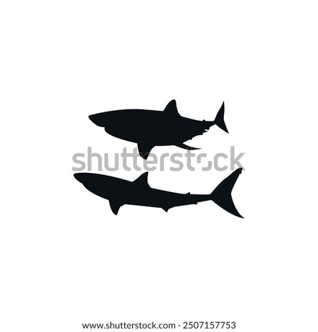 Shark Icon and Silhouette Design. Silent Hunter of the Ocean. Shark Outline Vector. Elusive Marine Presence in Deep Waters. Dark Figure Lurking Beneath the Surface. Ocean Sharks Wildlife Illustration.