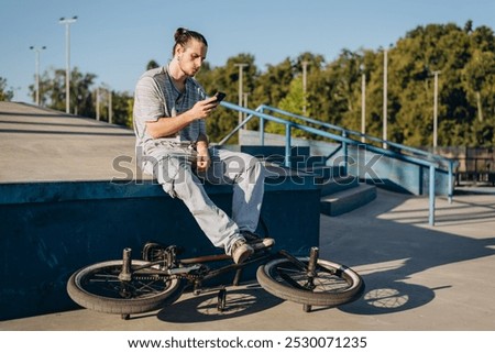 Similar – Image, Stock Photo Athletic caucasian man sitting on bed of massage salon
