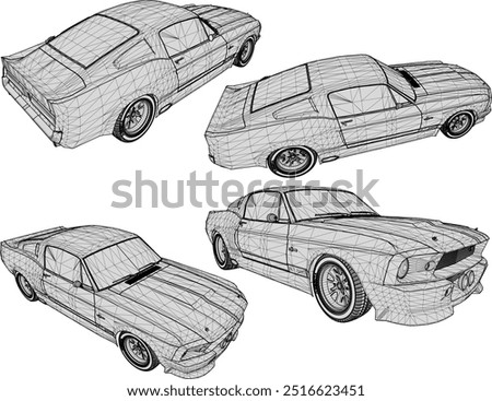 Vector silhouette illustration sketch, detailed design of a cool, flat Turno NOS racing sports car belonging to crazy rich and young entrepreneurs