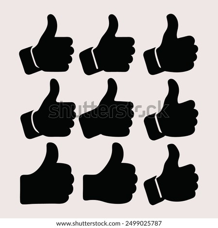 Thumb-up icon set. It includes like, favorite, admire, endorse, and more icons. Thumbs up and thumbs down circle emblems. Thumbs Up Icon Set Silhouette. Like Icon. like Sign. Finger up. Silhouette.