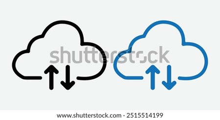 Cloud download and upload icon. Upload download cloud arrow. Line style. Download cloud computing outline and filled vector sign. Download symbol.