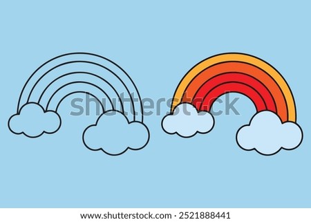 Rainbow icon collection. Containing rainbow, cloud and rain icon in graphic design. colorful and black and white rainbow for coloring book. Rainbow Outline Icon Collection.