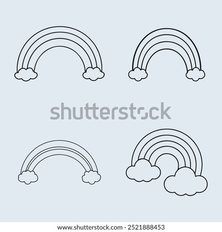 Rainbow icon collection. Containing rainbow, cloud and rain icon in graphic design. colorful and black and white rainbow for coloring book. Rainbow Outline Icon Collection.