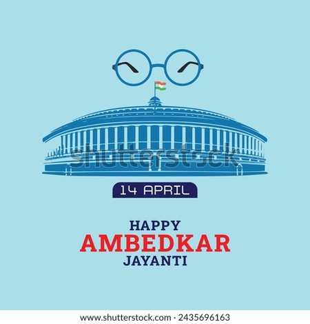 Happy Ambedkar Jayanti social media post festival design with goggles and vidhan shabha of India