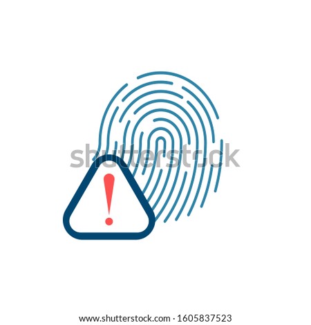 Fingerprints and warning sign,Cyber security concept. Digital security authentication concept. Biometric authorization. Identification