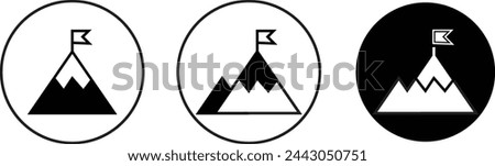 Mountain with flag on a peak Top of mountain with flag icon vector, filled Success, aim achievement, leadership, Mission, Mount, Climbing, conquered, way up, high in, Hiking, Target, Get on top design