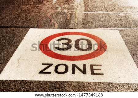 Similar – Image, Stock Photo Straßenmarkierung Geschwindigkeitsbegrenzung 30 km/h