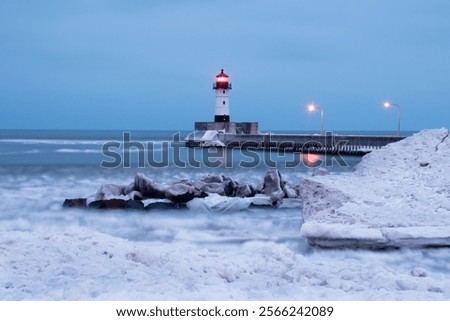 Similar – Foto Bild Vereiste Mole mit Leuchtturm von Saßnitz im Winter