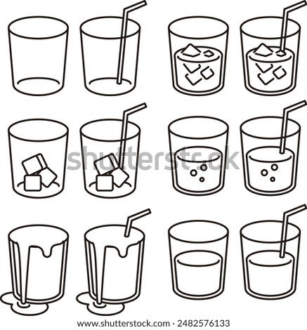 Monochrome icon illustration set of juice in a glass