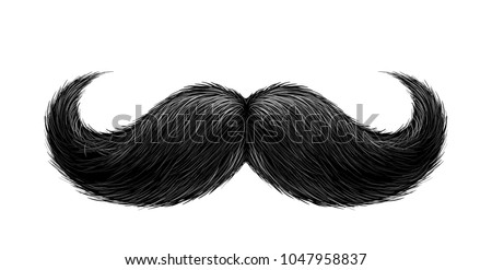 Vector black mustache. Gentleman curled facial hairstyle, barbershop decoration design symbol. Realistic isolated background illustration
