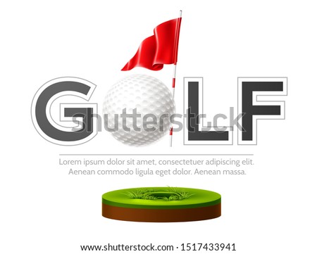 Golf tournament poster with realistic and golf ball on green grass. Vector golf competition flyer design. Elite sport banner.