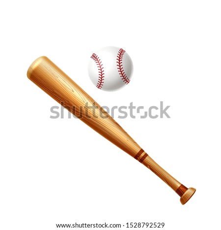 Realistic baseball bat and ball. Wooden sticks for baseball betting promotion design. American sport game championship banner design. Vector professional league banner. Active lifestyle symbol.