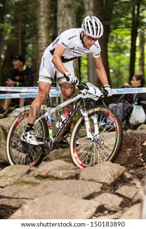MONT STE-ANNE, QUEBEC, CANADA - August 10: Cross Country Men Elite, 3rd place, SUI - SCHURTER Nino, UCI World Cup on Aug. 10, 2013